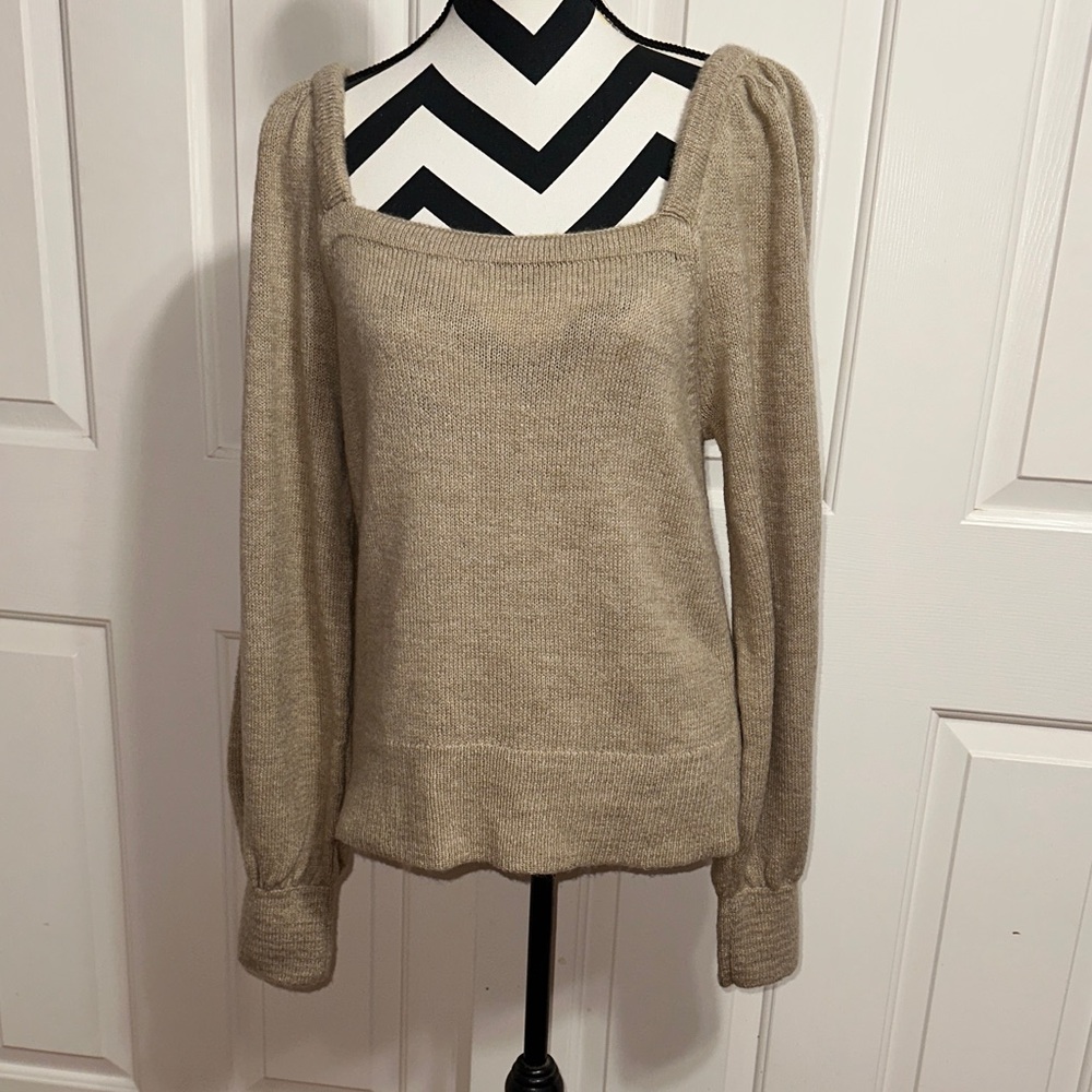 Anthropologie Tan Square Neck Sweater